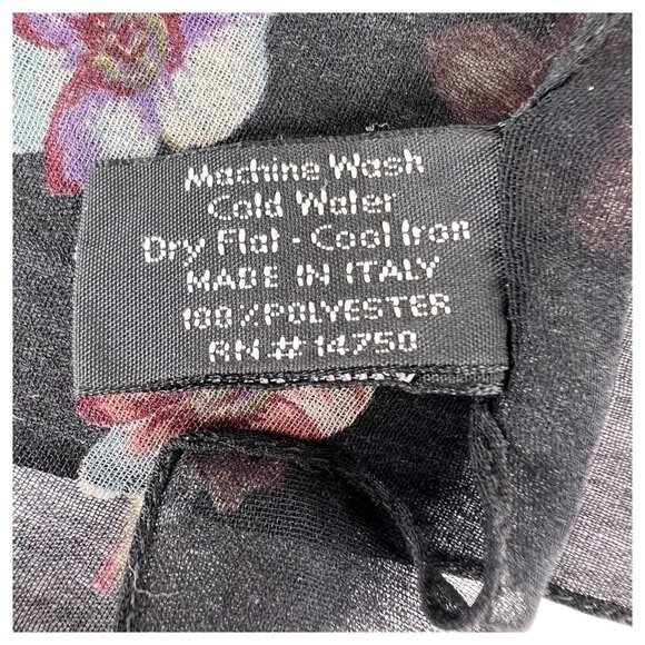 VTG Berkshire Floral Black Sheer Scarf Rectangle Polyester Made In Italy Women - Picture 6 of 8